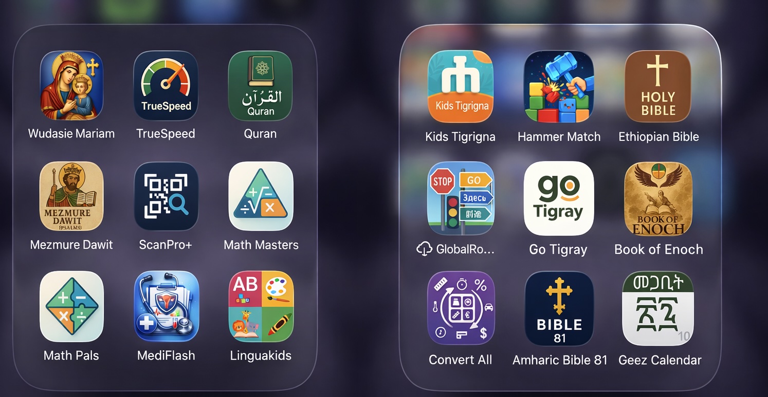 GeezApps on multiple devices — MediFlash, EchoNote, Geez Calendar